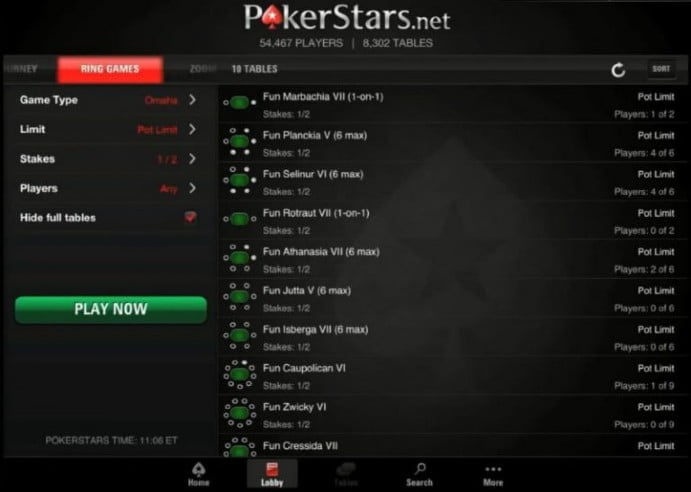 Pokerstars mobile menu